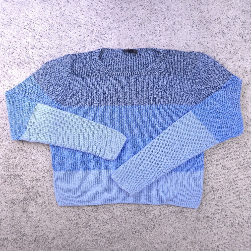 Rag & Bone Sweater Womens Large Cropped Chunky Knit Blue Crew Neck Pullover